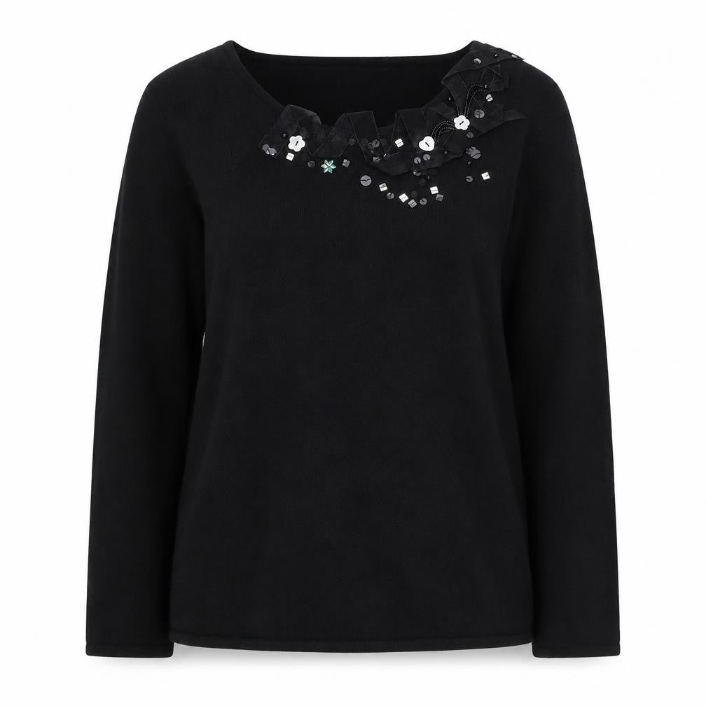 Jeff Banks Women's Black Sequined Pullover Jumper L