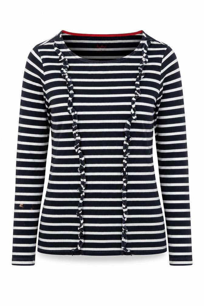 Boden Women's Striped T-Shirt, Size 8, Black/White, Ruffle