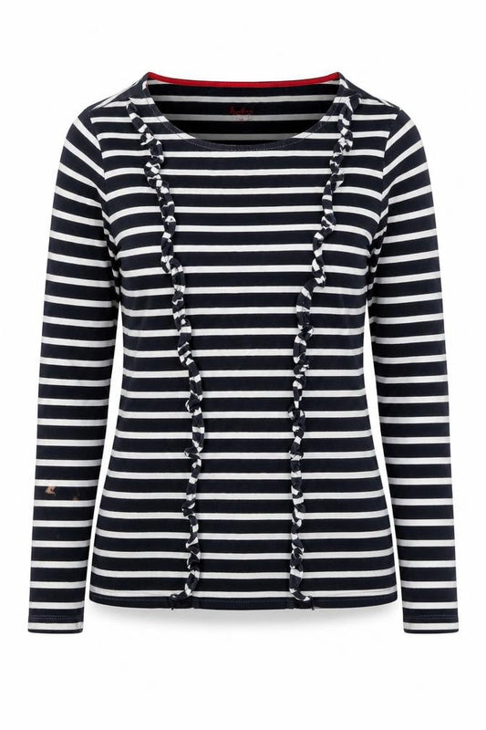 Boden Women's Striped T-Shirt, Size 8, Black/White, Ruffle