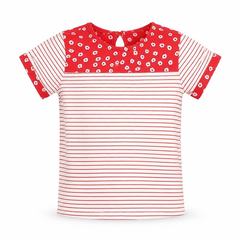 Jasper Conran Girls Red Striped T-Shirt, 2-3 Years, Button Accent