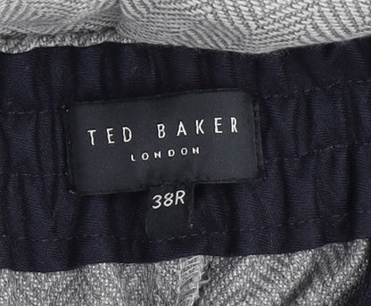 Ted Baker Men's Grey Dress Pants, Size 38R, Herringbone Wool