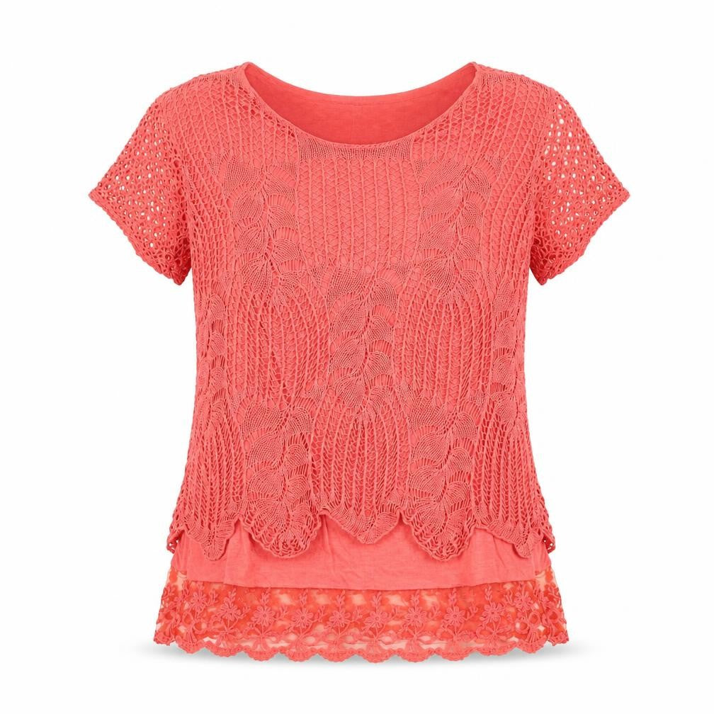 ASPBRY Collection Women's Pink Crochet T-Shirt M