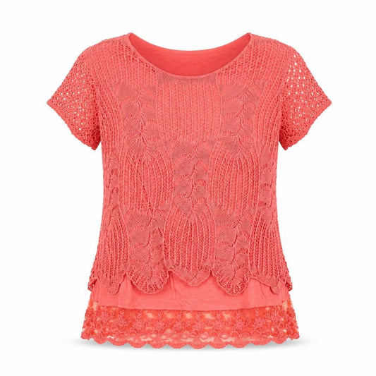 ASPBRY Collection Women's Pink Crochet T-Shirt M
