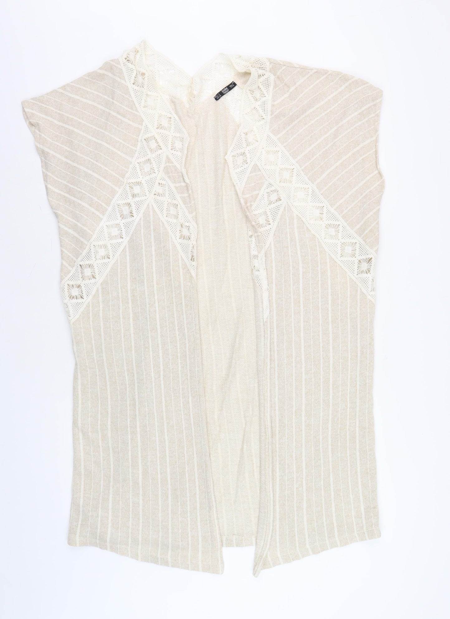 Zara Women's Beige Cape Sleeveless Open-Knit Jumper S
