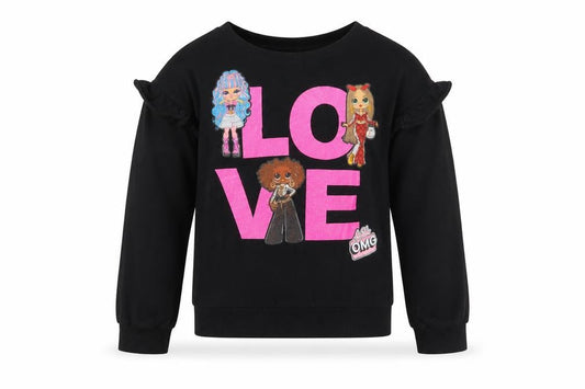 Front view of L.O.L Surprise! girls’ black pullover sweatshirt 10 years