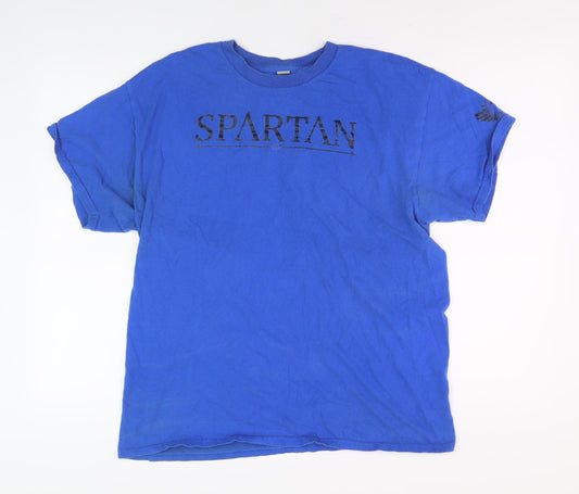Spartan Men's Blue Crew Neck Cotton T-Shirt, Size L