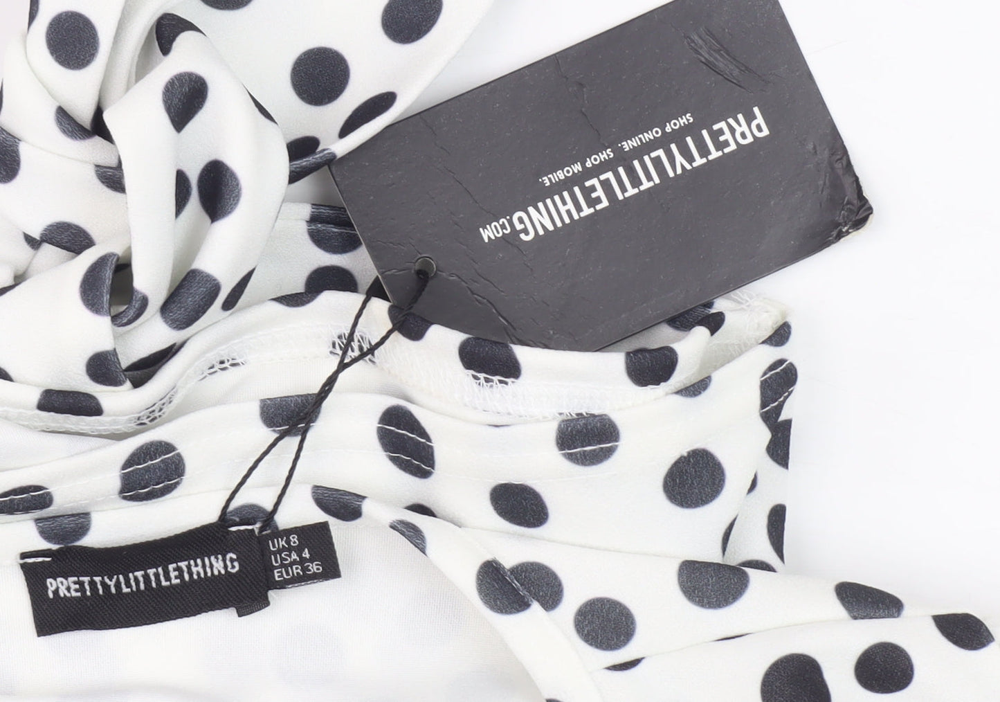PrettyLittleThing Women's White Polka Dot Wrap Blouse Size 8