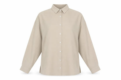 Boohoo Women's Beige Button-Up Shirt - Size 12