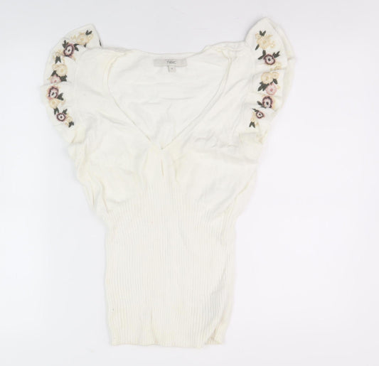 Next Women's White Embroidered V-Neck Top Size 12