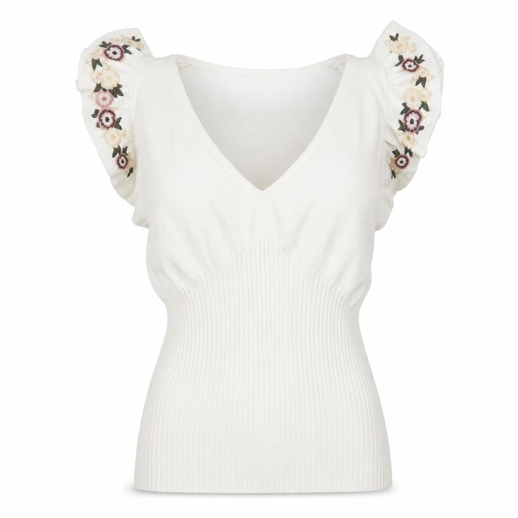 Next Women's White Embroidered V-Neck Top Size 12