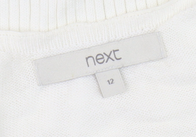 Next Women's White Embroidered V-Neck Top Size 12