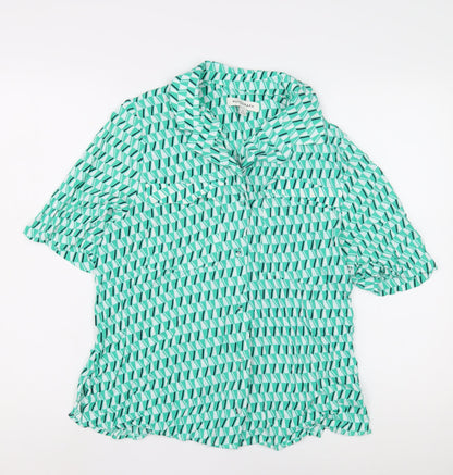 Additional front view of Autograph Women's Green Geometric Button-Up Shirt, size 12