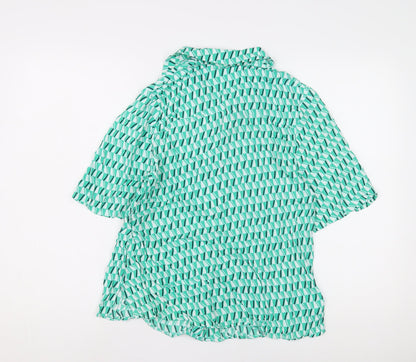 Back view of Autograph Women's Green Geometric Button-Up Shirt, size 12