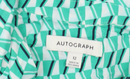 Close-up detail of Autograph Women's Green Geometric Button-Up Shirt, size 12