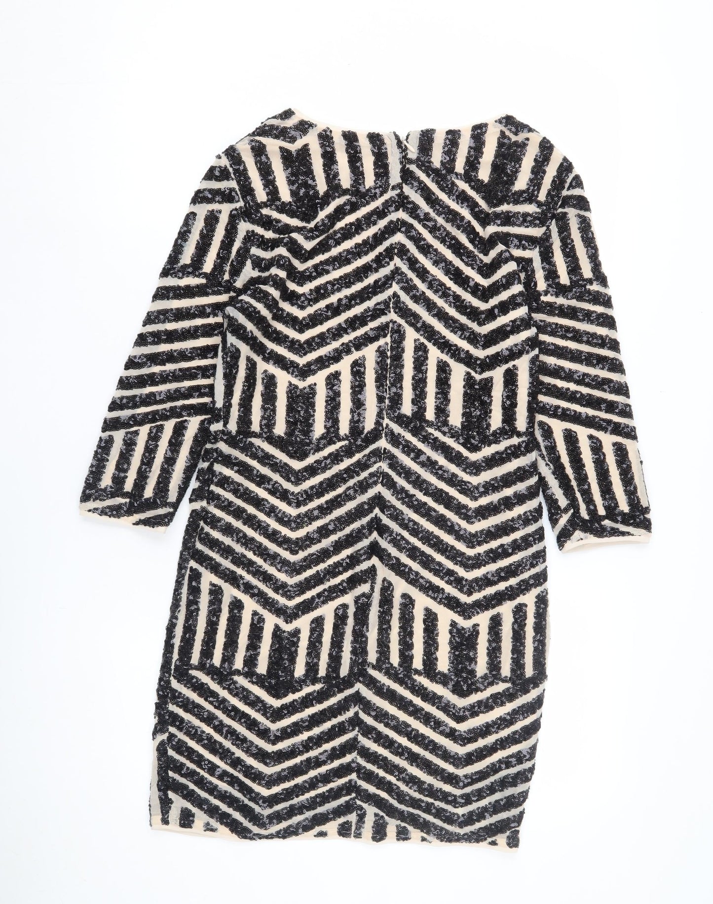 TFNC London Women’s Black Beige Chevron Sequin Sheath Dress S