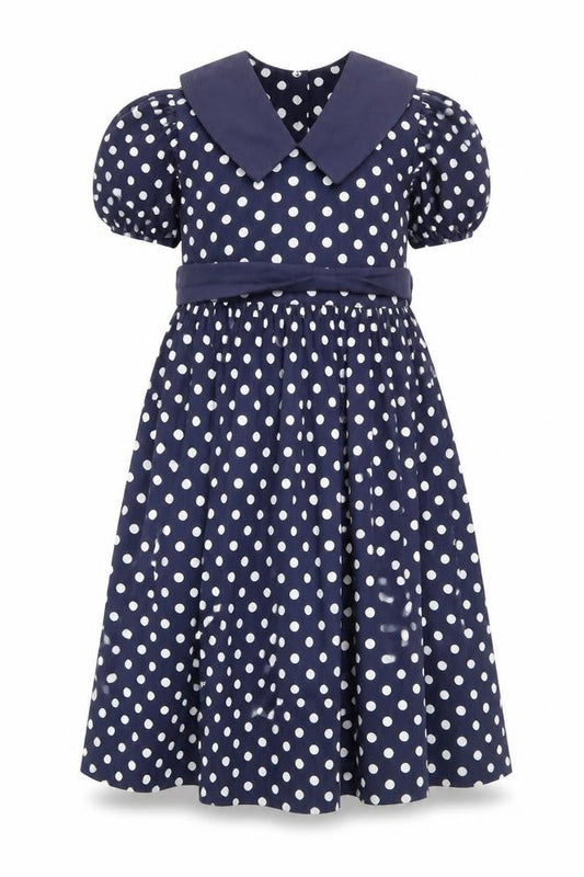 Laura Ashley Girls Blue Polka Dot Midi Dress, 7-8 Years