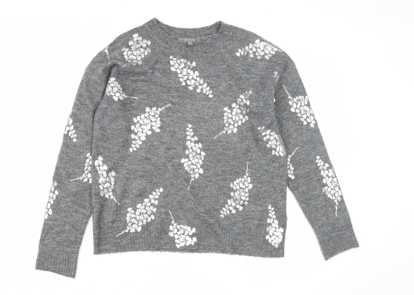 Oasis Women's Grey Floral Pullover Jumper - Size S