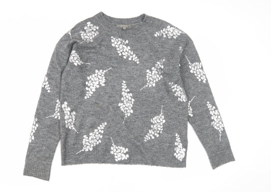 Oasis Women's Grey Floral Pullover Jumper - Size S