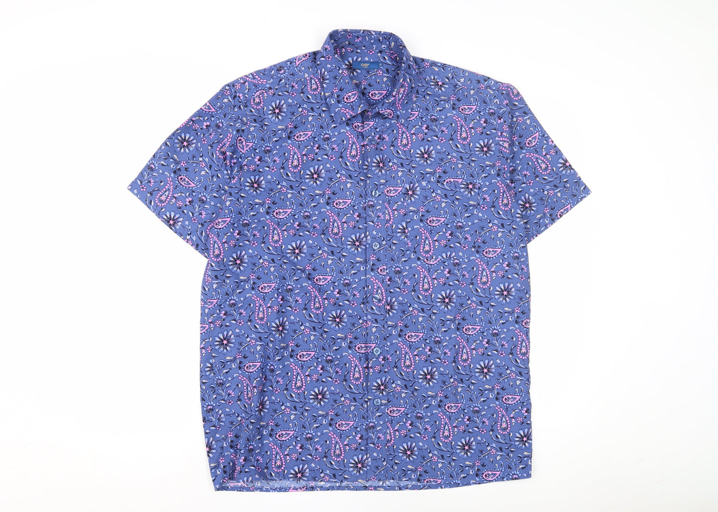 Cotton Traders Unisex Blue Paisley Button-Up Shirt M