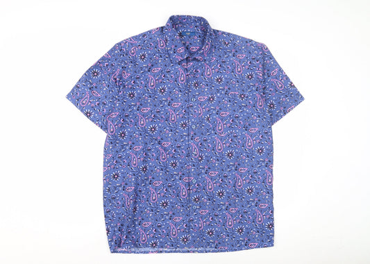 Cotton Traders Unisex Blue Paisley Button-Up Shirt M