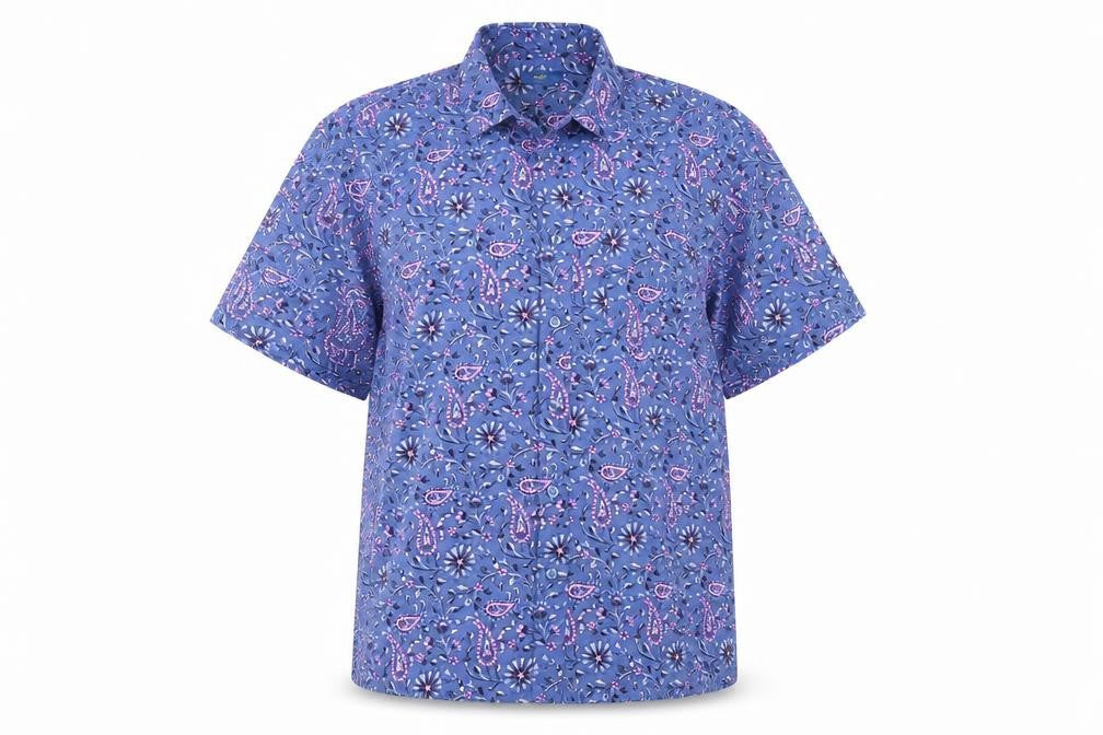 Cotton Traders Unisex Blue Paisley Button-Up Shirt M