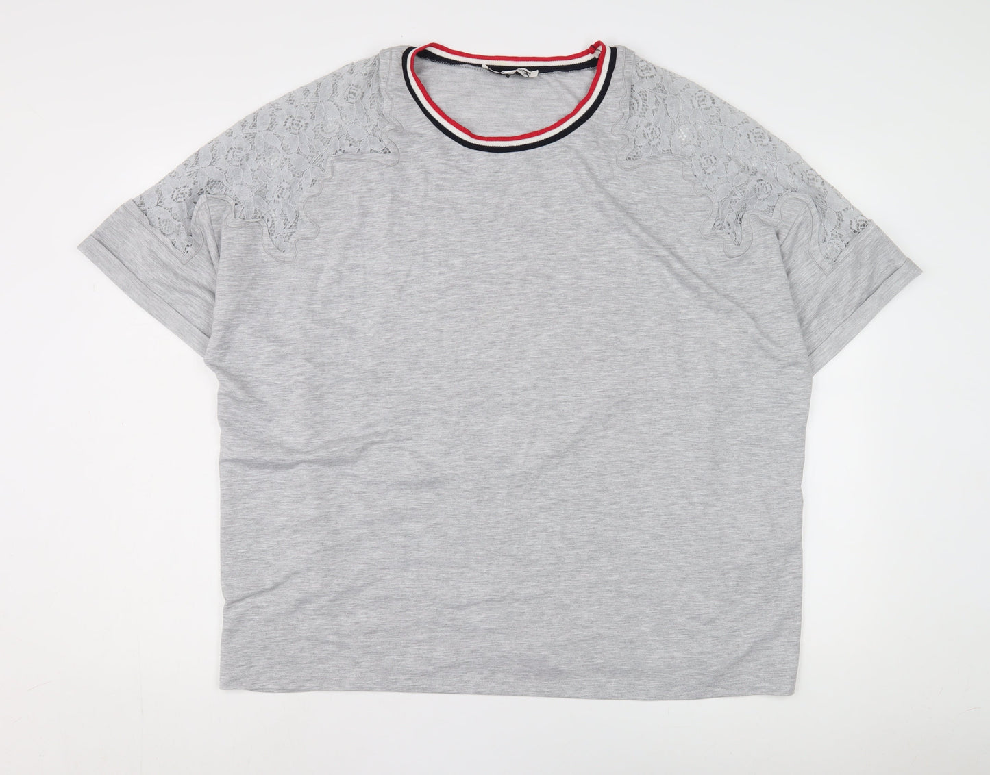 Capsule Women's Grey Ringer T-Shirt, UK 24, Plus Size