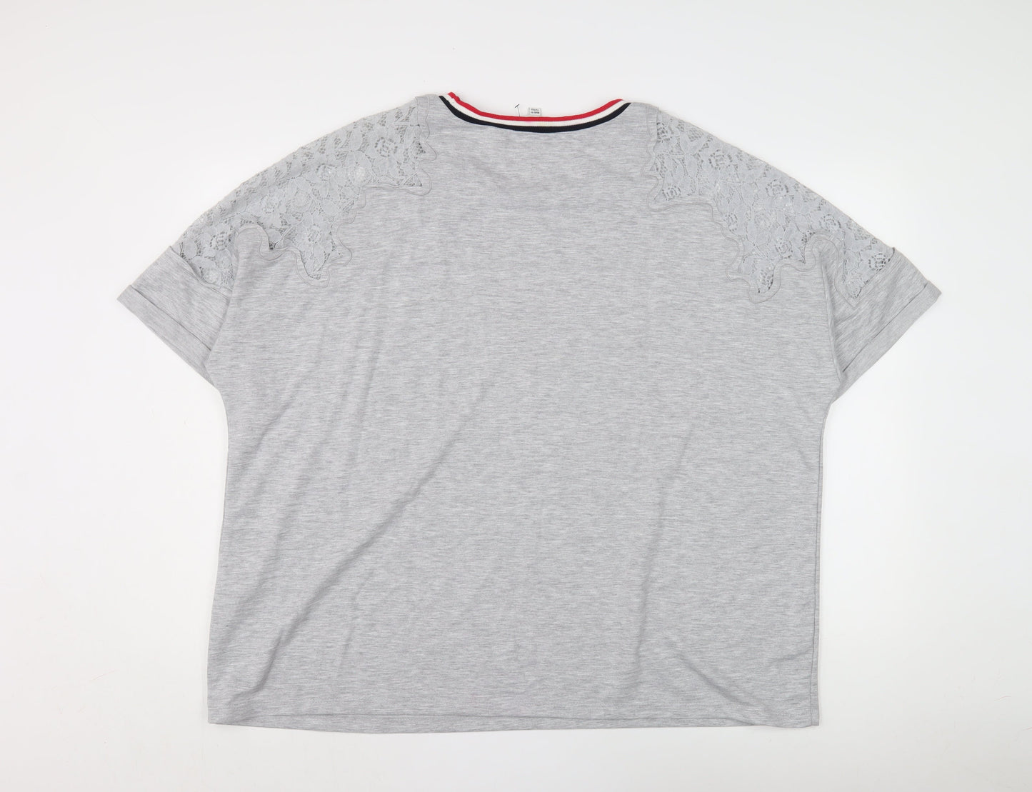 Capsule Women's Grey Ringer T-Shirt, UK 24, Plus Size