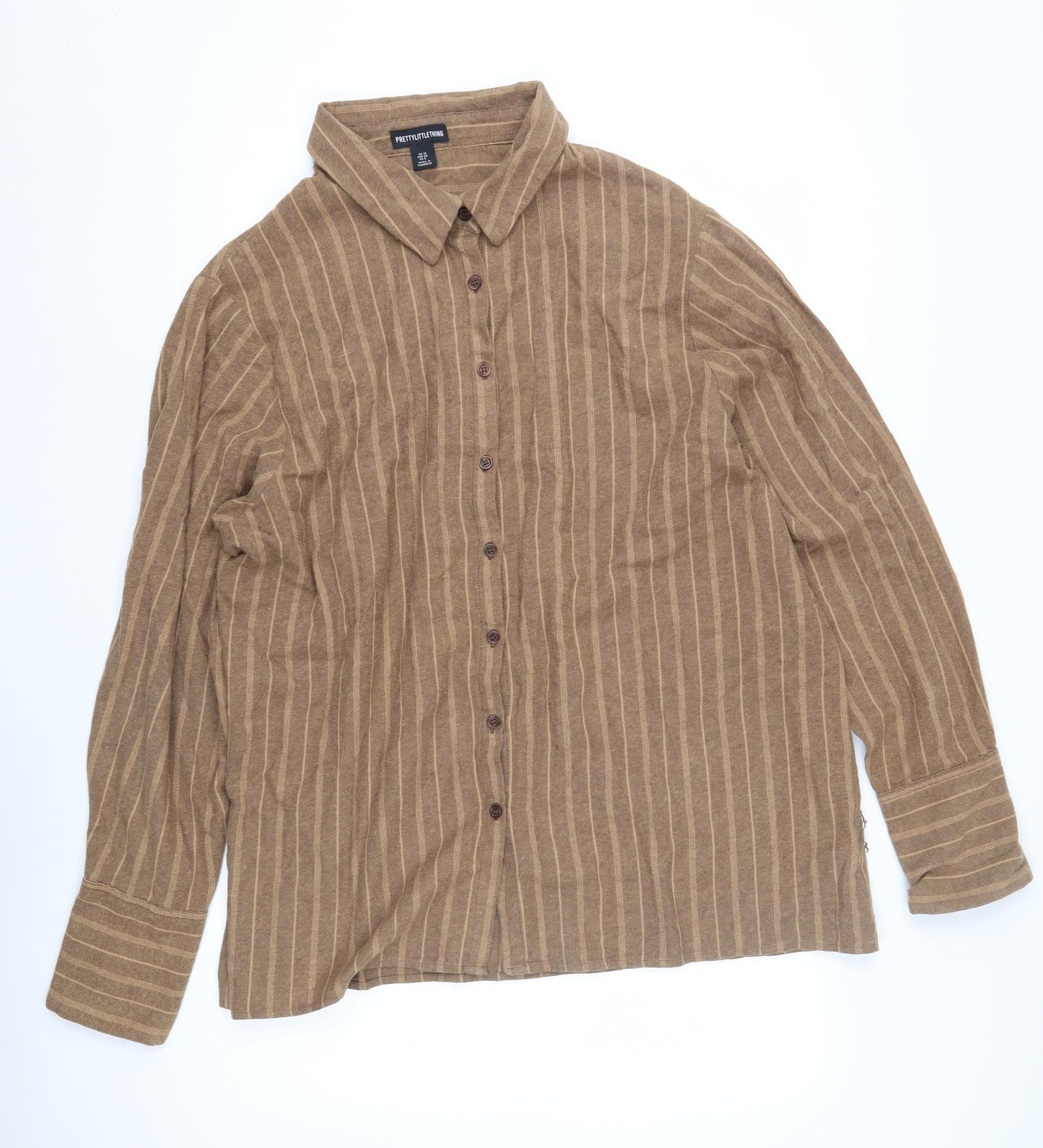 PrettyLittleThing Women's Brown Striped Button-Up Shirt