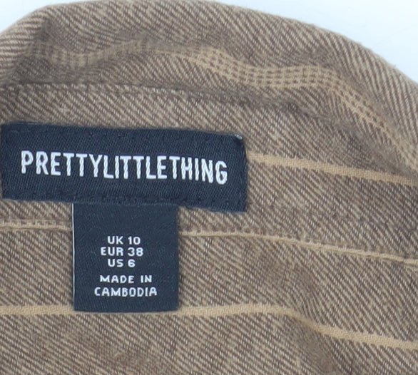 PrettyLittleThing Women's Brown Striped Button-Up Shirt
