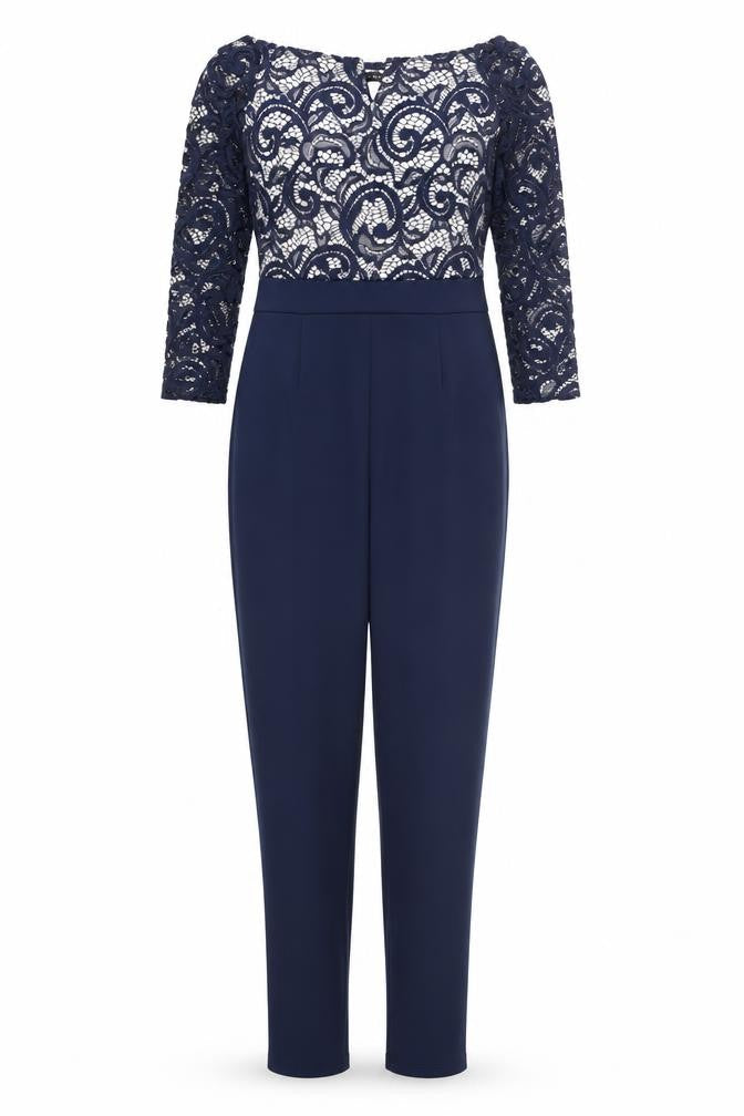 Quiz Women's Blue Off-Shoulder Lace Jumpsuit Size 8