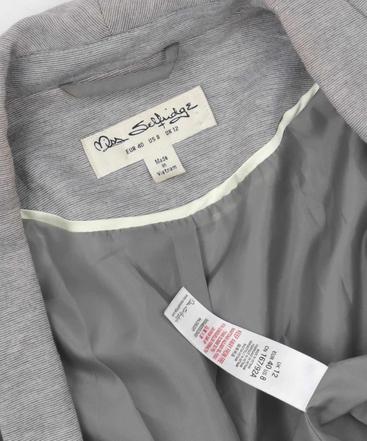 Miss Selfridge Women's Grey Blazer UK 12 Regular