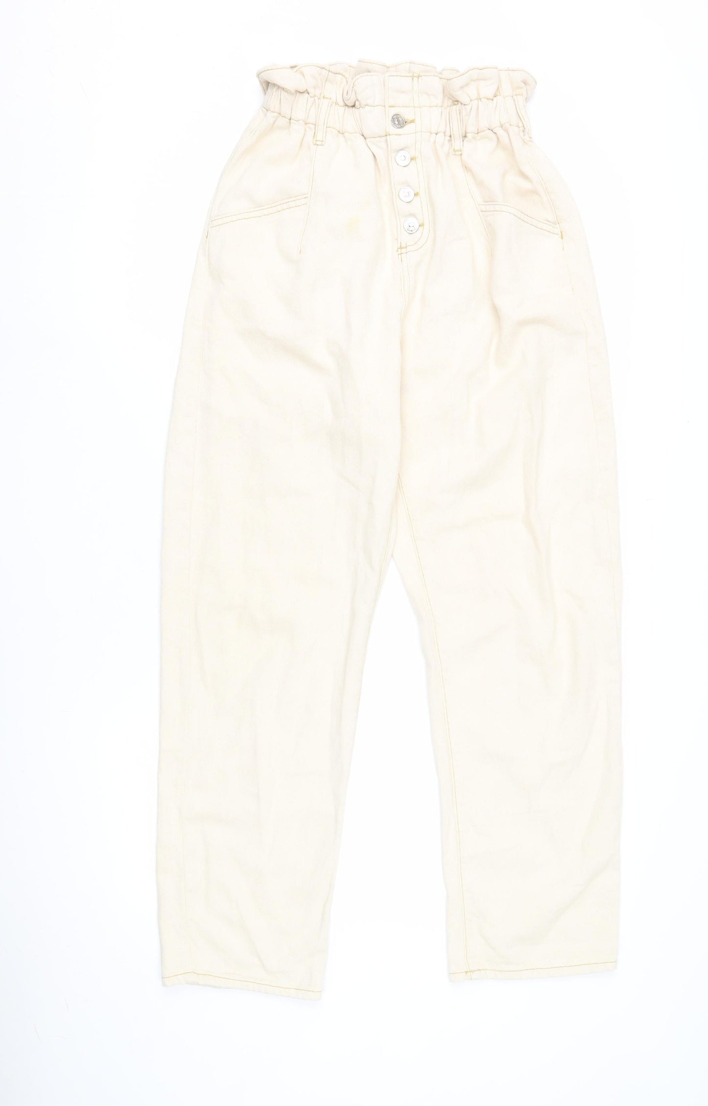MNG Women's Beige Paperbag Jeans, Size L, High Rise