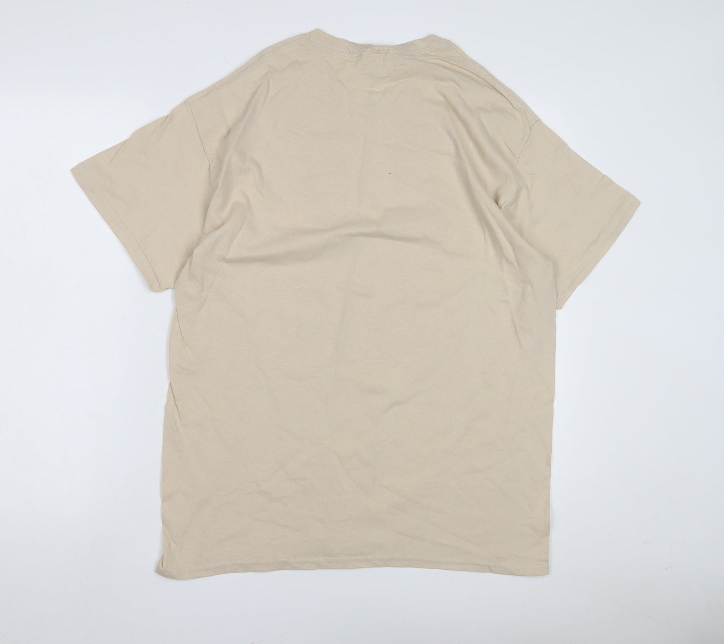 Gildan Men's Beige Army T-Shirt L Heavyweight