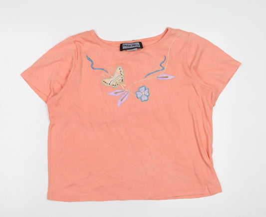 Indigo Moon Women's Orange T-Shirt, Size L, Embroidered