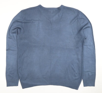 Back view of Thomas Nash Men's Blue V-Neck jumper M