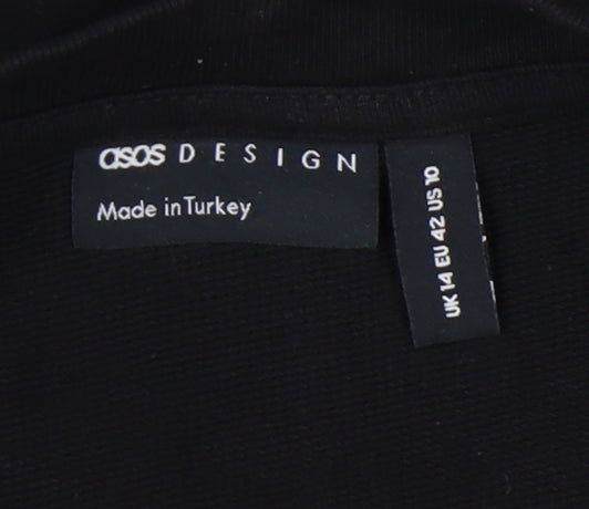ASOS DESIGN Black Graphic T-Shirt, Size 14, Long Sleeve