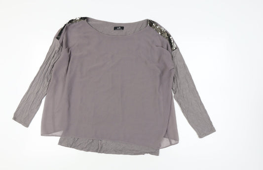 Wallis Grey Sequin Accented Long Sleeve Women's Top