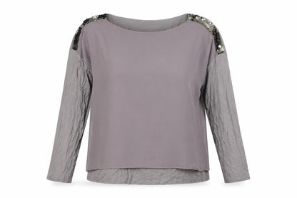 Wallis Grey Sequin Accented Long Sleeve Women's Top