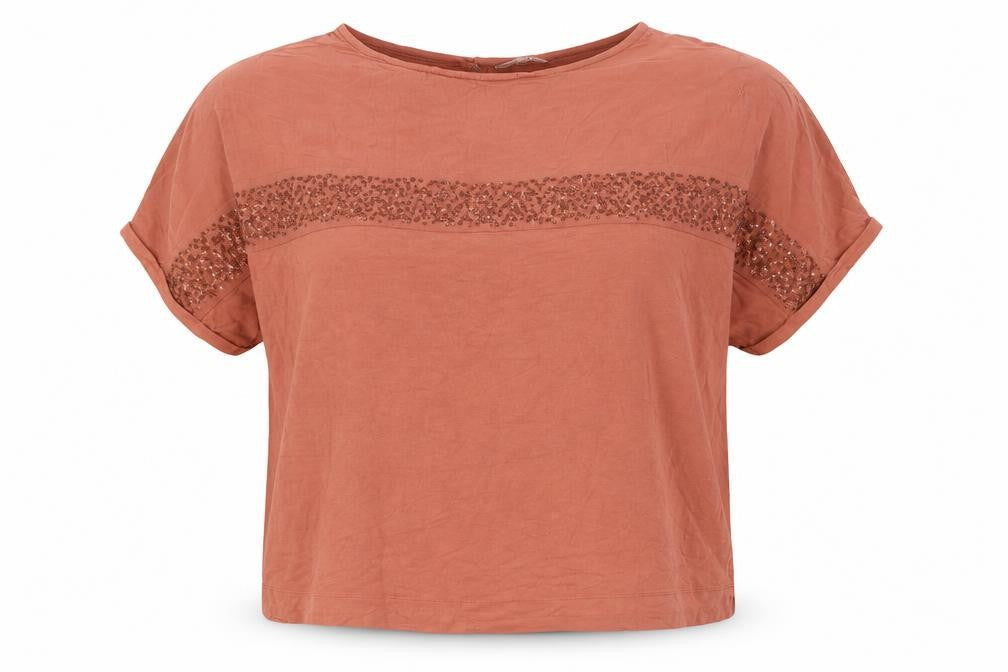 Next Women's Brown Beaded Short Sleeve Top Size 18