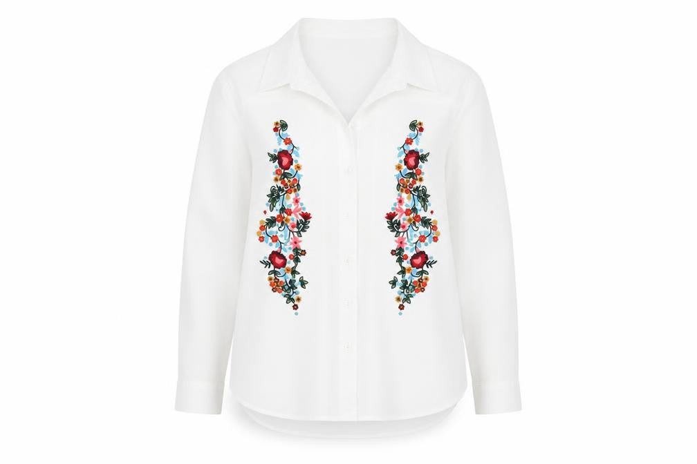 Klass Women's White Embroidered Button-Up Shirt
