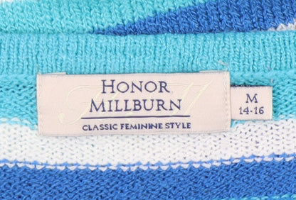 Brand and care label for Honor Millburn Women's Blue Striped jumper M