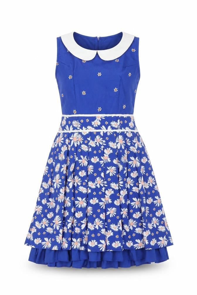 Yumi Blue Floral A-Line Dress Women Size 12 Sleeveless