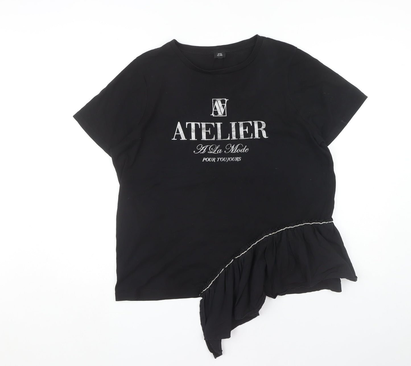 River Island Women's Black Ruffle T-Shirt, Size 16