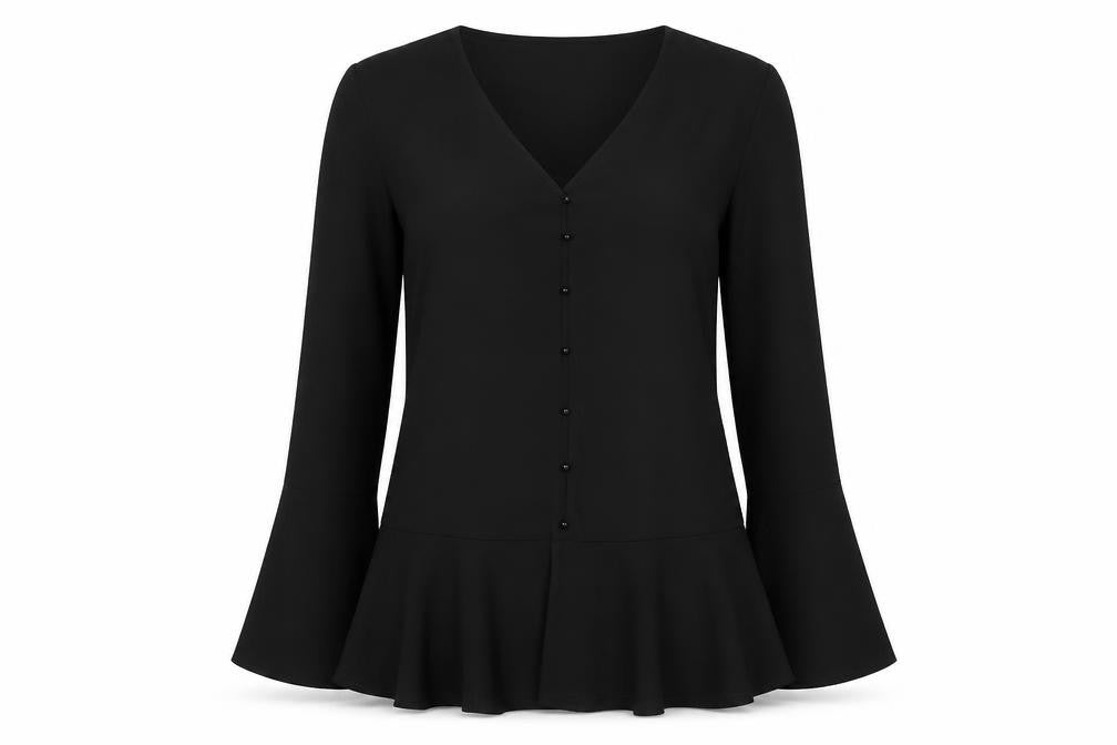 PRETTYLITTLETHING Women’s Black V-Neck Flared Sleeve Dress