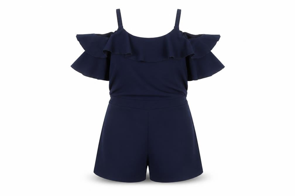 River Island Girls Blue Playsuit 11-12 Years Off the Shoulder