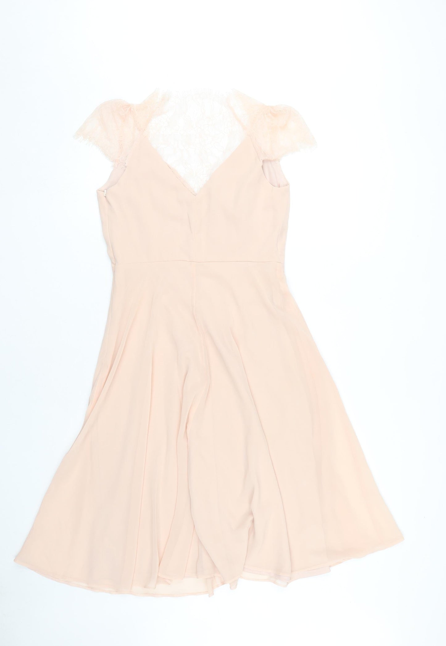 ASOS Women's Beige V-Neck Dress, Size 10, Lace Accent