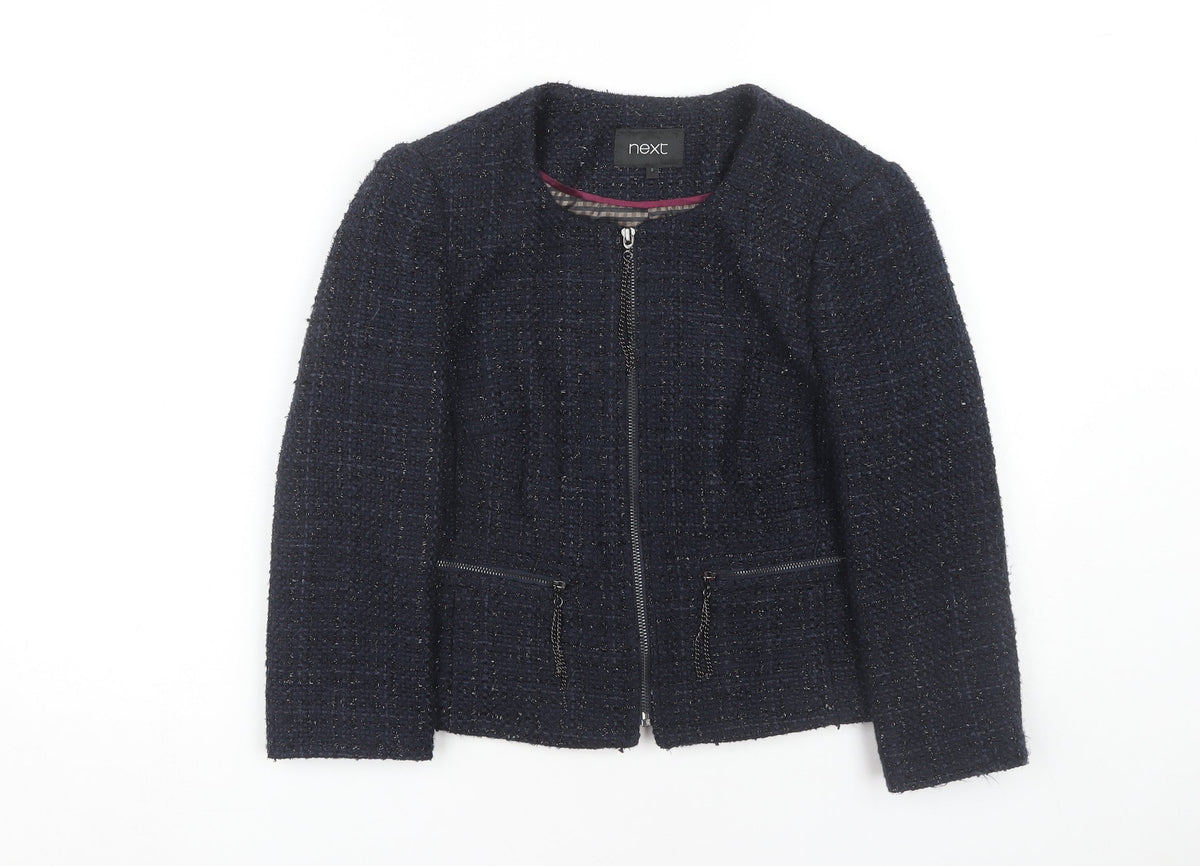 Next Women's Blue Tweed Jacket Zip Detail
