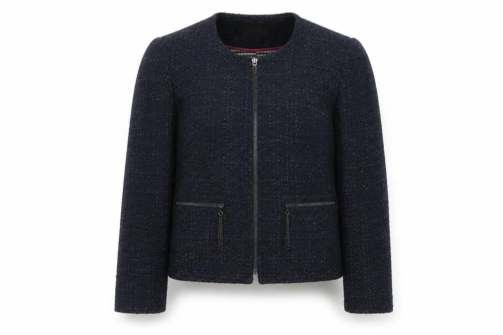 Next Women's Blue Tweed Jacket Zip Detail