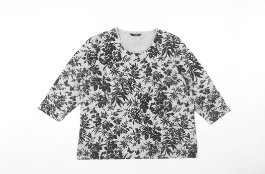 TIGI Women's Grey Floral 3/4 Sleeve T-Shirt Size 18