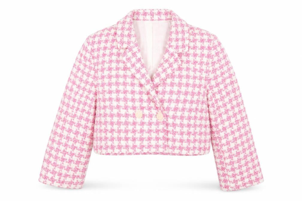 Zara Girls Pink Cropped Houndstooth Jacket 9 Years